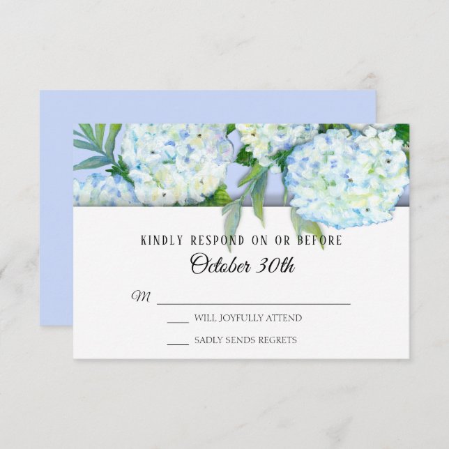Invitation RSVP Fleurs de mariage Hydrangeas Art Bleu Pervenc (Devant / Derrière)