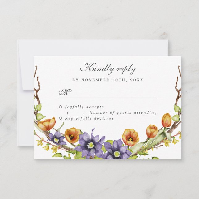 Invitation RSVP fleurs de ressort d'aquarelle (Devant)