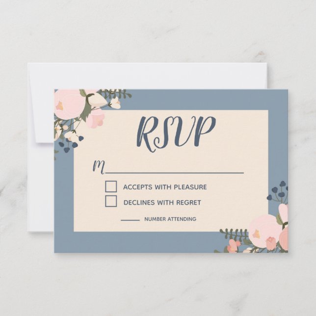 Invitation RSVP Floral bleu Dusty (Devant)