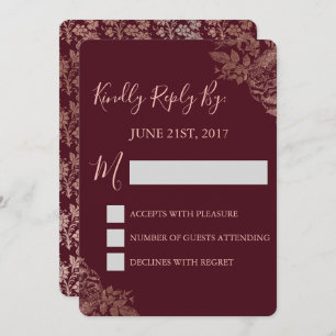 Invitation RSVP - Floral Rose rose or et marsala bordeaux