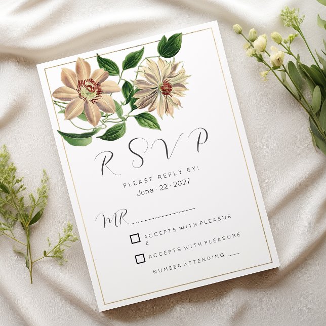 Invitation RSVP floral vert blanc (White red green floral botanical RSVP)