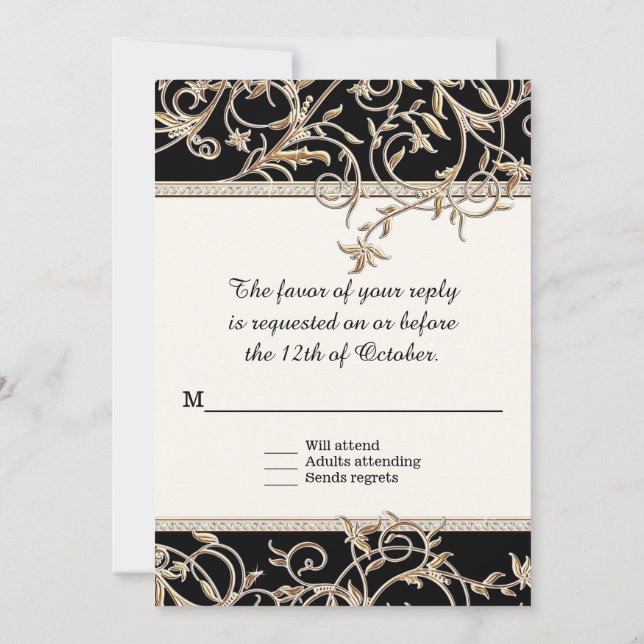 Invitation RSVP Glam Old Hollywood Regency Mariage noir (Dos)