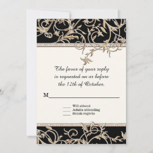 Invitation RSVP Glam Old Hollywood Regency Mariage noir