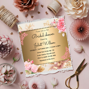 Invitation RSVP Gold floral damask nuptiale douche