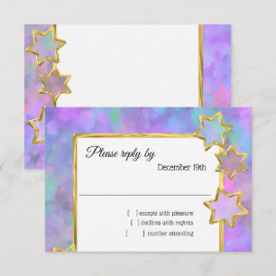 Invitation RSVP Gold Star Abstrait bleu violet rose