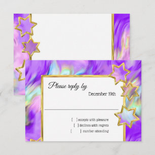 Invitation RSVP Gold Star Abstrait Purple Tie Dye