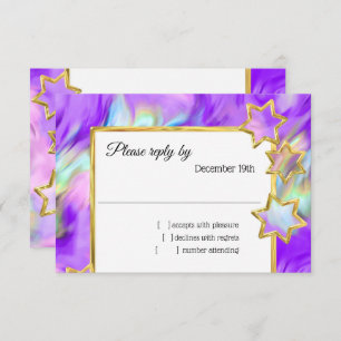 Invitation RSVP Gold Star Abstrait Purple Tie Dye