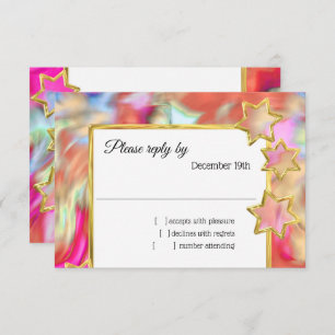 Invitation RSVP Gold Star Abstrait Red Tie Dye