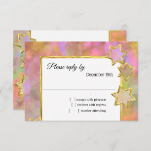 Invitation RSVP Gold Star Abstrait rose orange