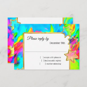 Invitation RSVP Gold Star Abstrait Turquoise Tie Dye