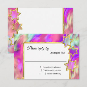 Invitation RSVP Gold Star Abstrait Turquoise Tie Dye