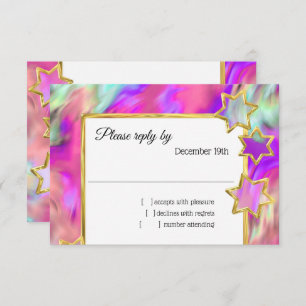 Invitation RSVP Gold Star Abstrait Turquoise Tie Dye