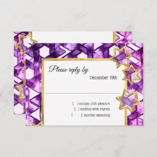 Invitation RSVP Gold Star Purple Damask