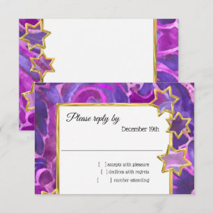 Invitation RSVP Gold Star Purple Rose Damas