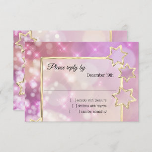 Invitation RSVP Gold Star Rose Bokeh lumières