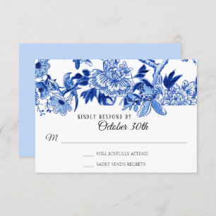Invitation RSVP Influence asiatique Bleu clair Floral Chinois