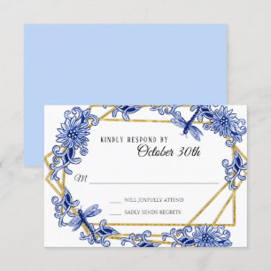 Invitation RSVP Influence asiatique Sky Blue Floral Aquarelle