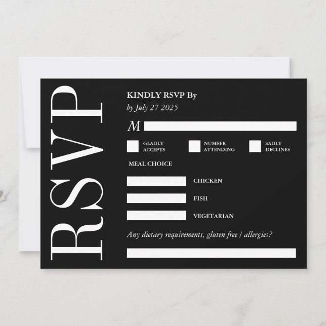 Invitation RSVP Kindly Répondre Monogramme noir & blanc gras (Devant)