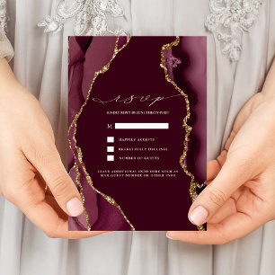 Invitation RSVP Mariage Agate Bourgogne & Or