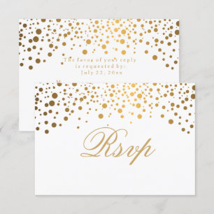 Invitation RSVP Mariage Blanc & Confettis Or Pointillé