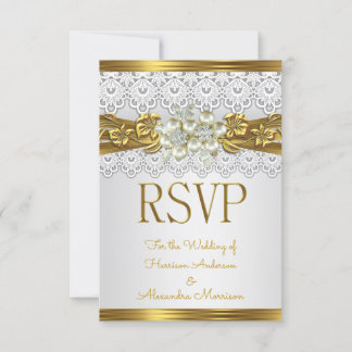 Invitation RSVP Mariage Blanc Perle Broderie Florale 