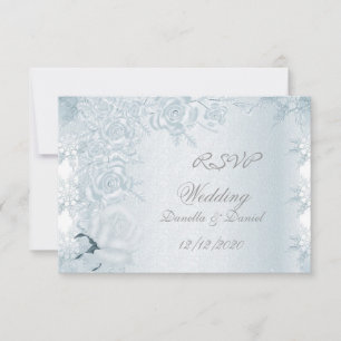 Invitation RSVP Mariage Blanc Silver Blue Roses Flèches de ne