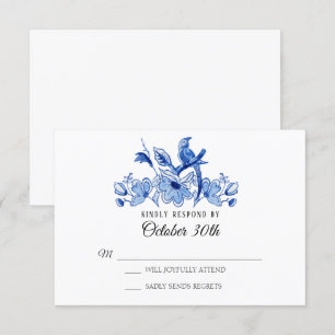 Invitation RSVP Mariage Bleu Chinoiserie Florale Aquarelle