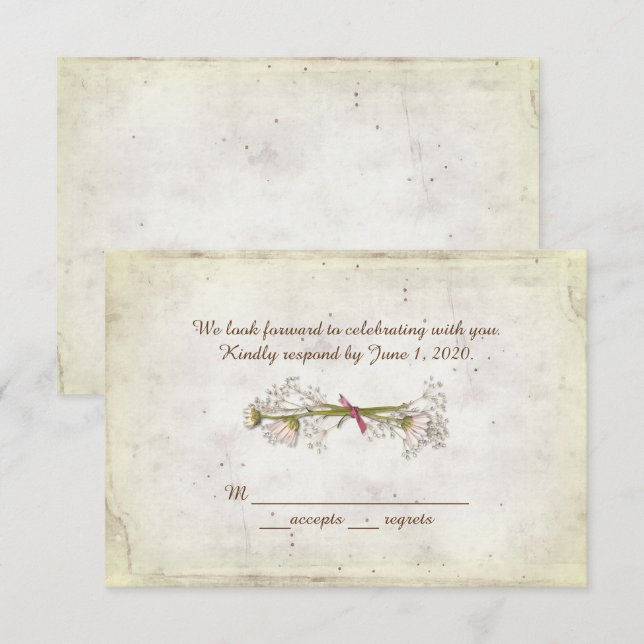 Invitation RSVP mariage - bouquet de marguerites avec perles (Devant / Derrière)