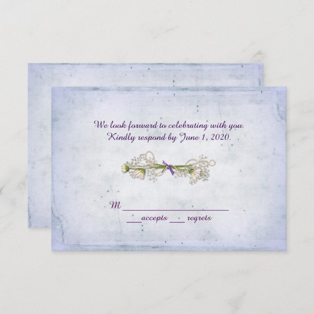 Invitation RSVP mariage - bouquet de pâquerettes avec perles (Devant / Derrière)