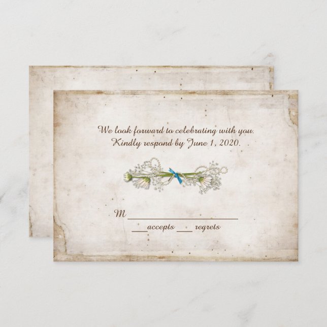 Invitation RSVP mariage - bouquet de pâquerettes avec perles (Devant / Derrière)