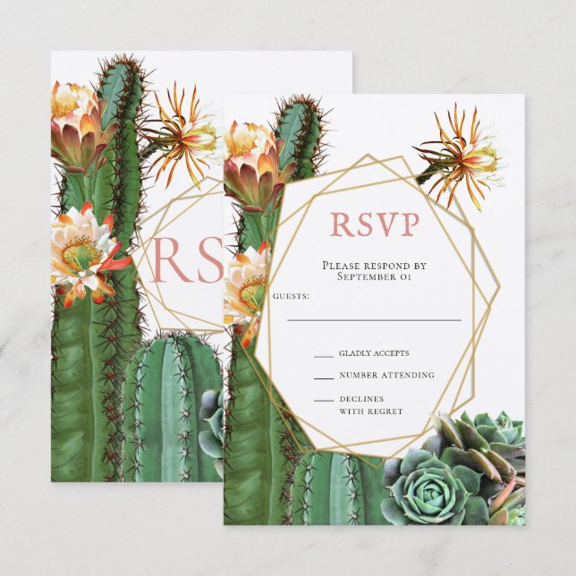 Invitation RSVP Mariage Cactus Succulente Verdure (Devant / Derrière)
