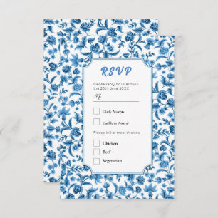 Invitation RSVP Mariage Chintz Bleu & Blanc Floral Ditsy