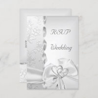 Rsvp Mariage élégant Floral Argent Blanc Coeur Bow