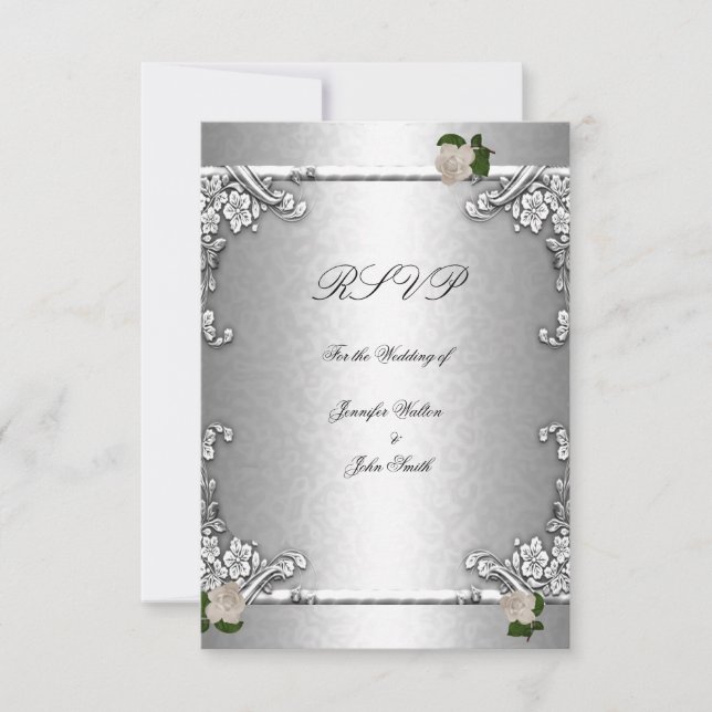 Invitation RSVP Mariage Élégant Rose Argent Blanc (Devant)