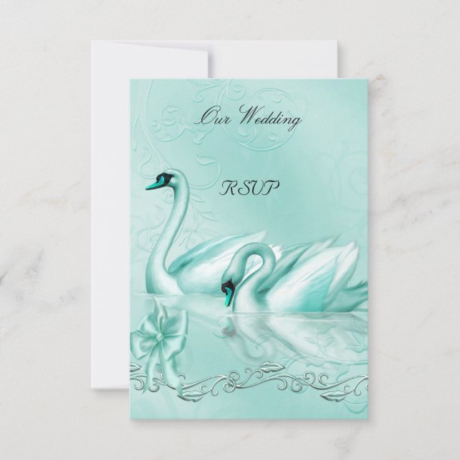 Invitation RSVP mariage élégant Turquoise bleu Aqua Swans Coe (Devant)