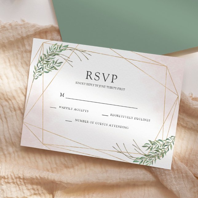 Invitation RSVP Mariage Feuilles Vertes & Blush (Créateur téléchargé)