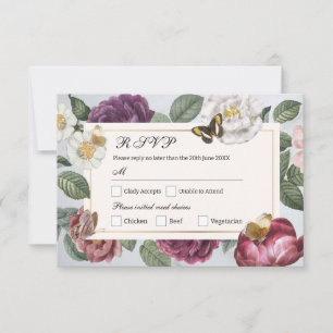 Invitation RSVP Mariage Fleur Floral Butterfly Vintage