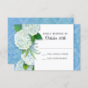 Invitation RSVP Mariage Floral Hydrangeas Blue Damask Patte