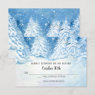 Invitation RSVP Mariage Forêt d'Hiver Arbres enneigés Aquarel