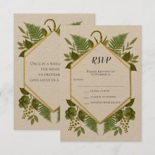 Invitation RSVP mariage Fougères et Faune Or et Verdure