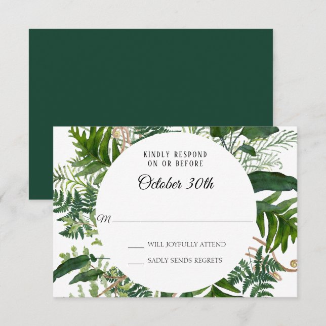 Invitation RSVP Mariage Fougères sauvages Feuillage de forêt (Devant / Derrière)