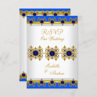 Invitation RSVP Mariage Gold Royal Blue Gem Blanc