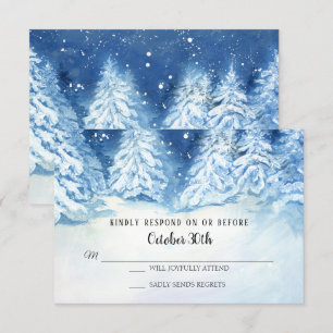 Invitation RSVP Mariage Hiver Marine Arbres enneigés Aquarell