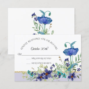 Invitation RSVP Mariage Lavande Bleu Coquelicot Aquarelle Flo
