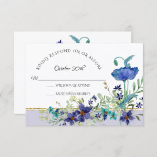 Invitation RSVP Mariage Lavande Bleu Poppy Aquarelle Florale