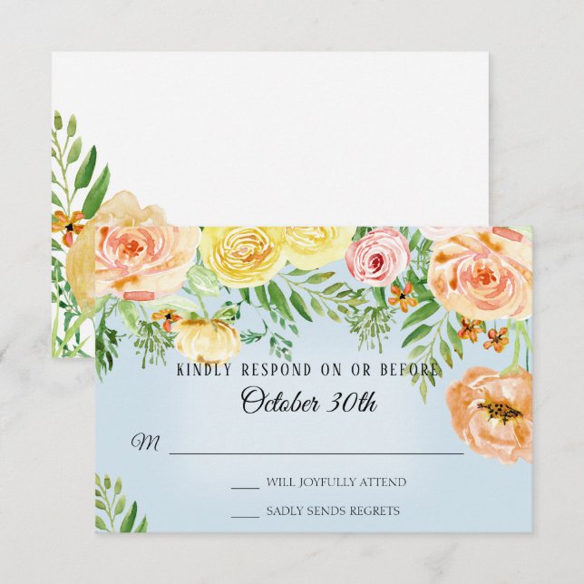 Invitation RSVP Mariage Moderne Roses Jaunes Blush Floral (Devant / Derrière)