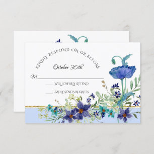 Invitation RSVP Mariage Pale Blue Poppy Aquarelle Florale
