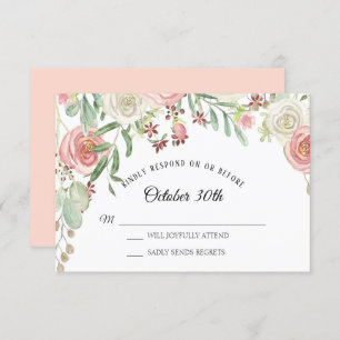 Invitation RSVP Mariage Pale Blush Roses d'ivoire Floral