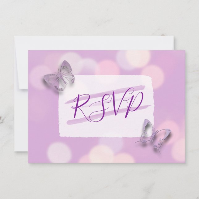 Invitation RSVP Mariage Papillons Lavande (Devant)