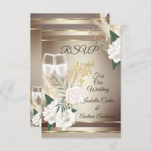 Invitation RSVP Mariage Rose blanche Champagne Or Bronze